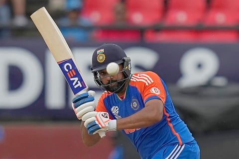 India's captain Rohit Sharma plays a shot